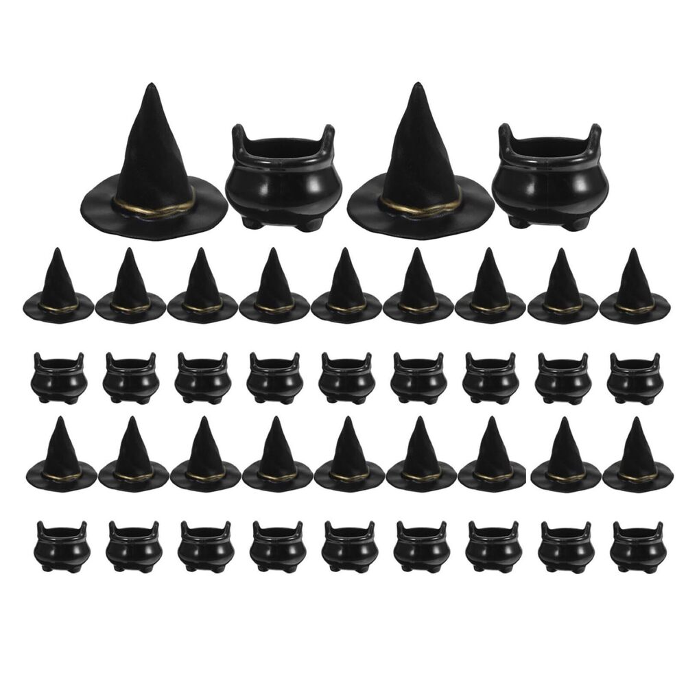 9413 20 Sets Miniature Halloween Cauldron Miniature Witch Hats for Crafts